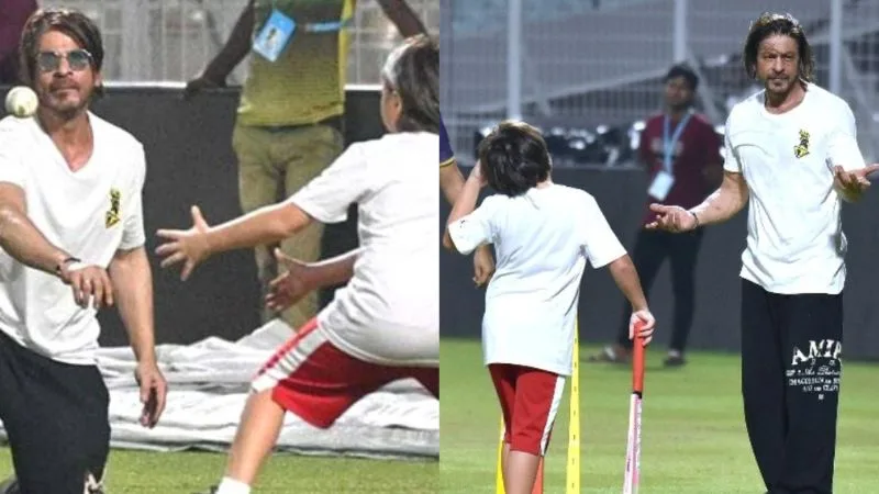 SRK and Abram Shine in KKR Practice Session