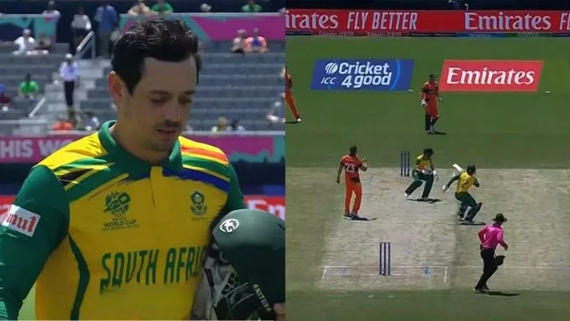 Quinton de Kock dismissed on a run out at the very first ball of RSA vs Ned second innings
