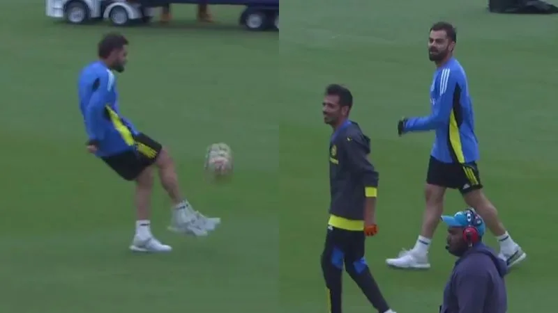 Kohli and Chahal Enjoy Football with Support Staff in Practice Drill