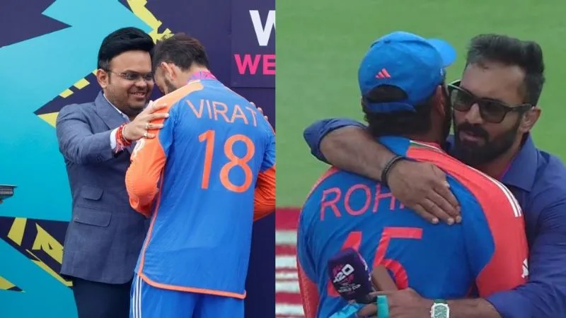 Dinesh Karthik and Jay Shah Revel in Rain After Victory