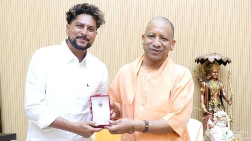 CM Yogi Adityanath felicitates Kuldeep Yadav after T20 WC 2024