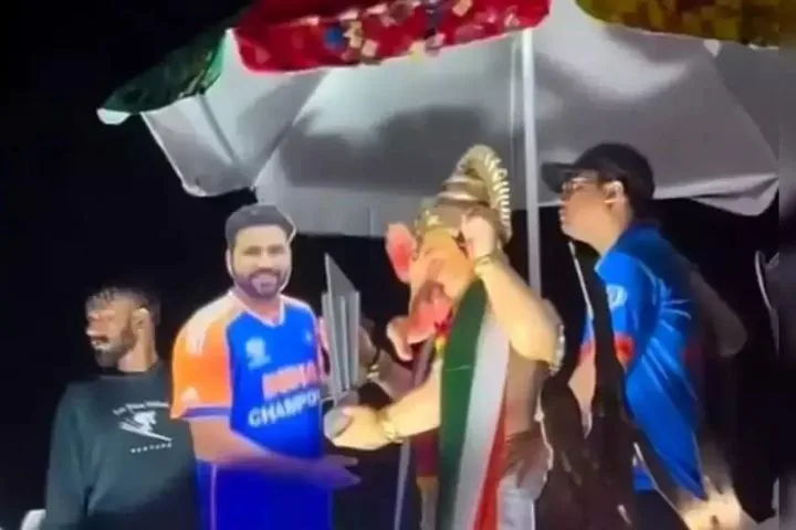 Fans recreate WC Win with Rohit Sharma Cut-Out Beside Lord Ganesha