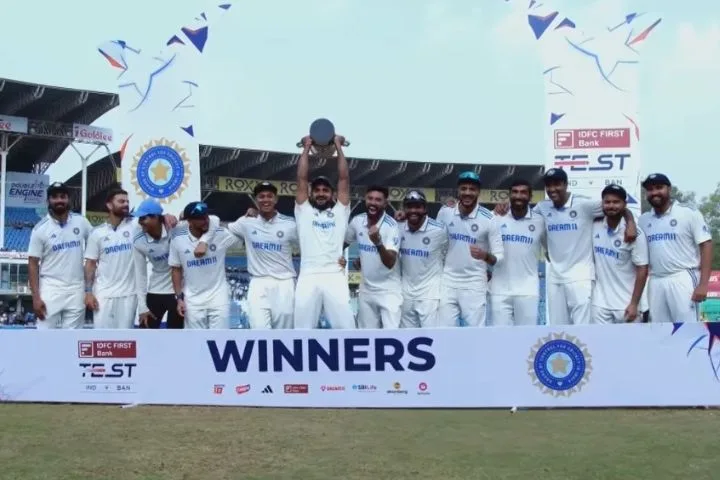 Rohit Sharma Presents Trophy to Akash Deep After Bangladesh Series Win